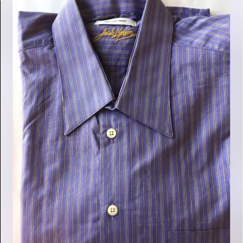 Jack Lipson Men Dress Shirt Fine 2 Ply Yarns Violet Stripe L/S  16 L Cotton